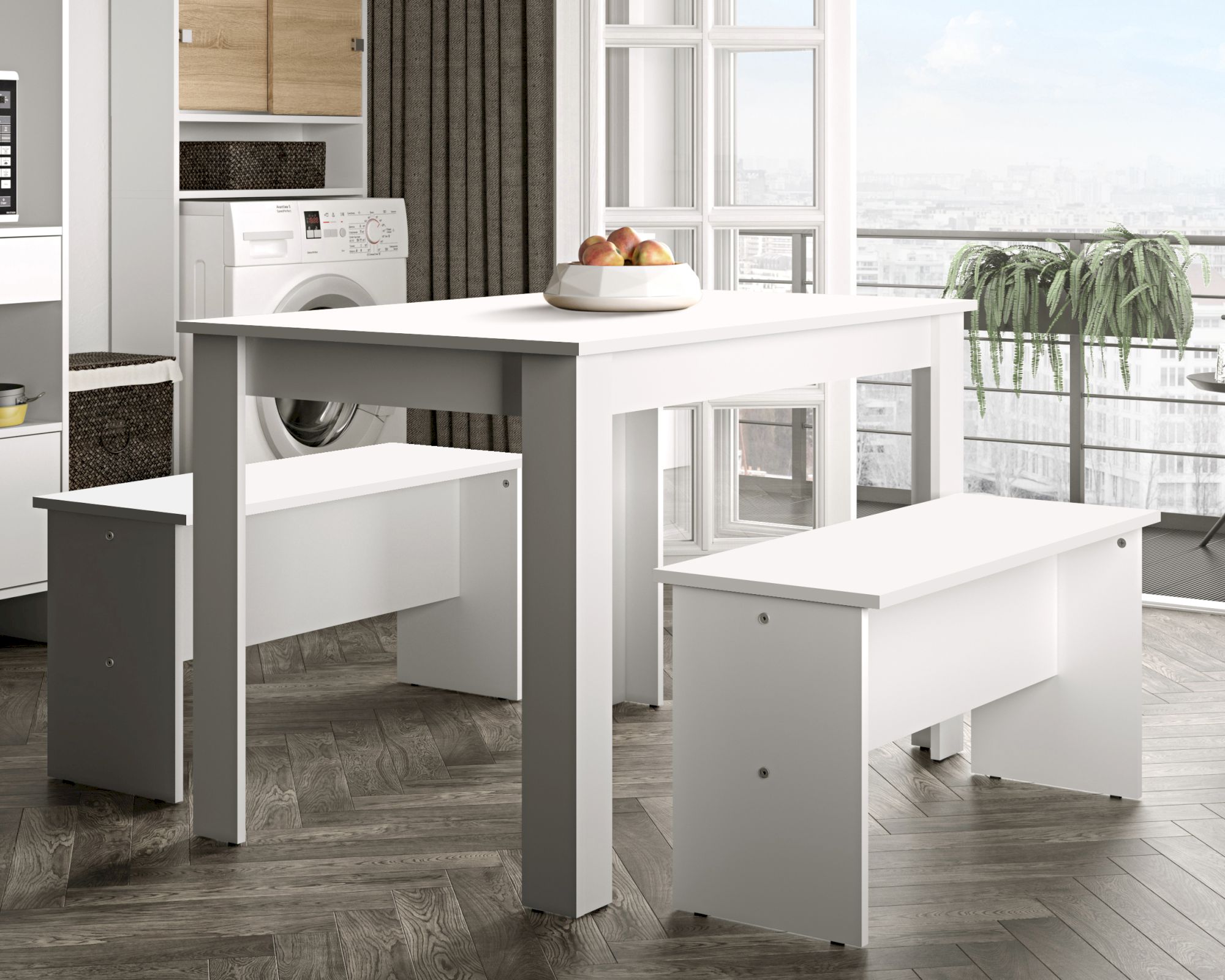 TemaHome »Nice« Esstisch mit zwei Bänken Weiß Set Image