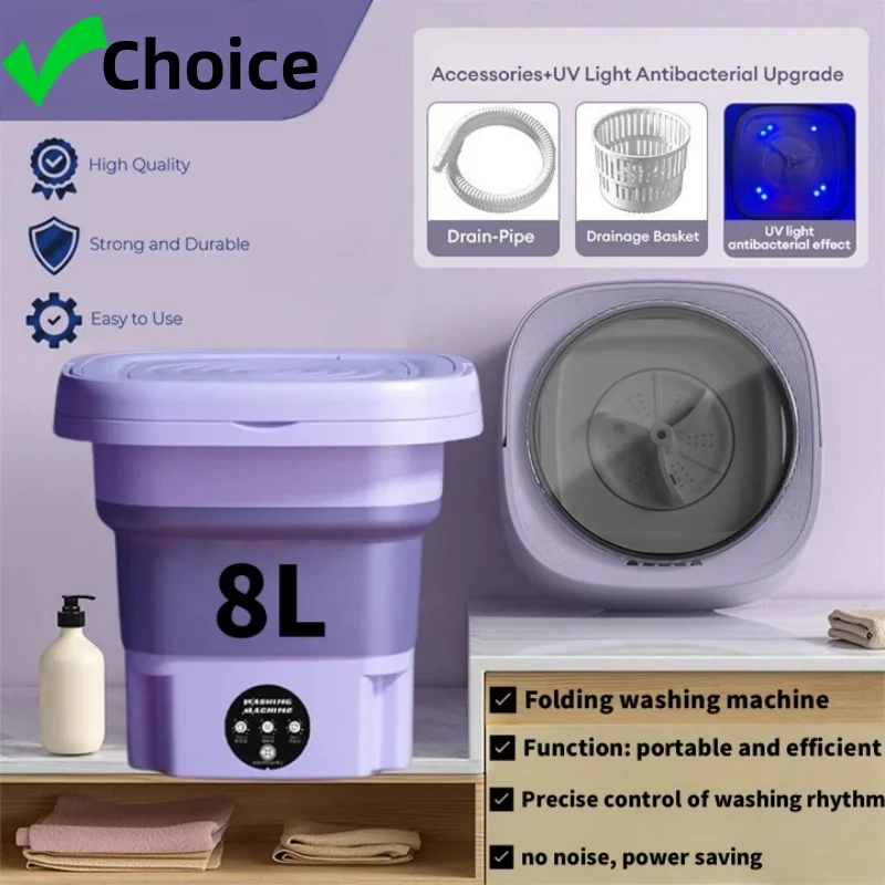 8L Portable Folding Washing Machine Bucket for Clothes Socks Underwear Cleaning Washer Portable Small Travel Washing Machine