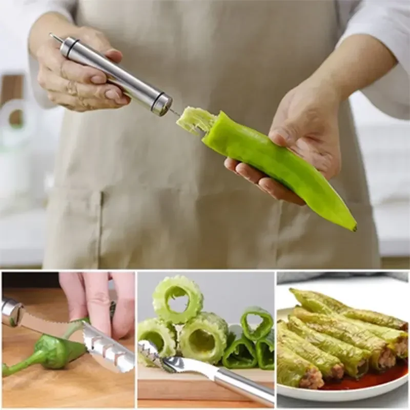 Stainless Steel Pepper Corer Portable Zucchini Cucumber Core Remover Special Kitchen Gadgets with Serrated Edge Home Gadgets LIJ
