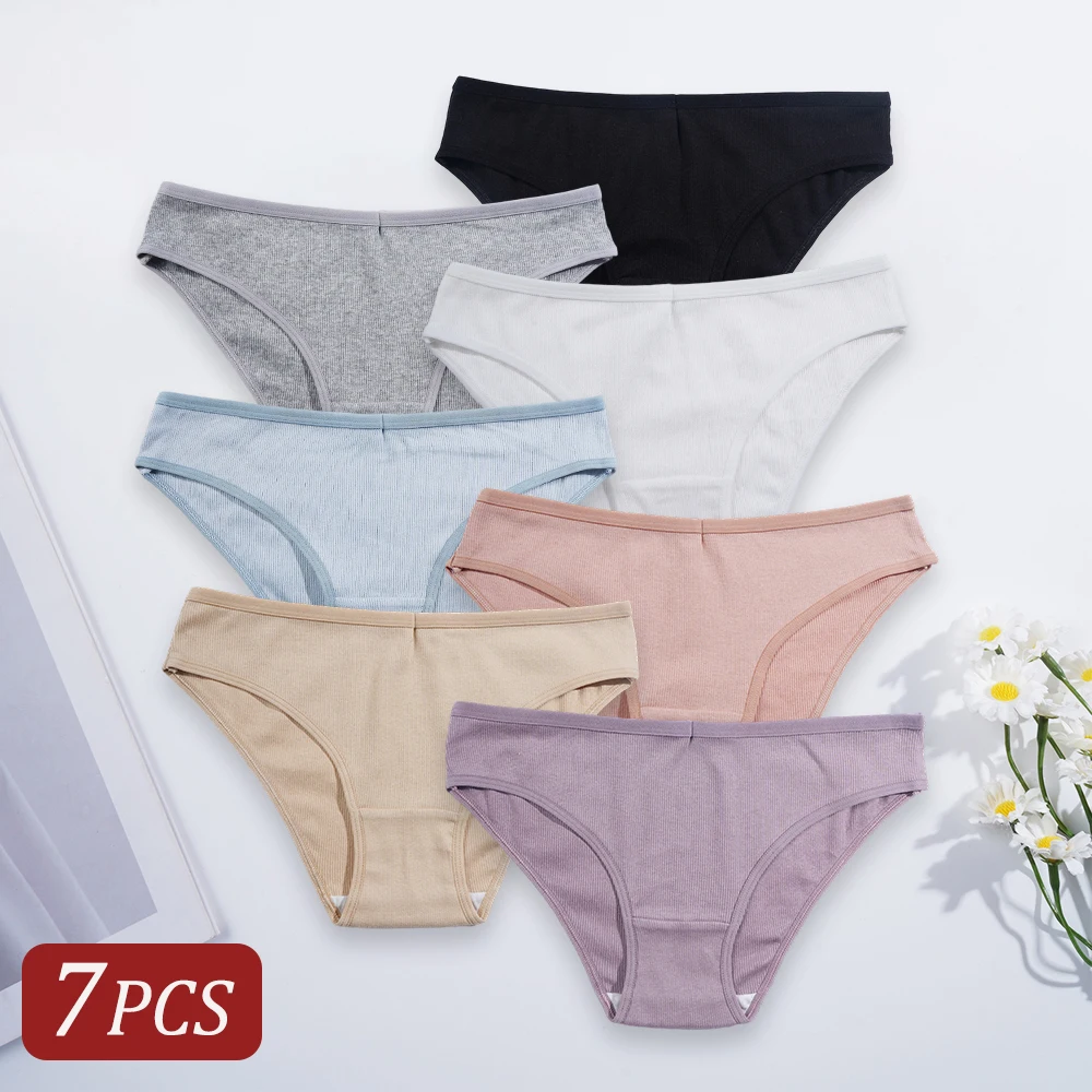 7PCS Hohe Qualität Einfarbig Niedrige Taille Baumwolle Höschen für Frauen Damen Bequeme Atmungsaktive Briefs Unterhose Täglichen Unterwäsche Image