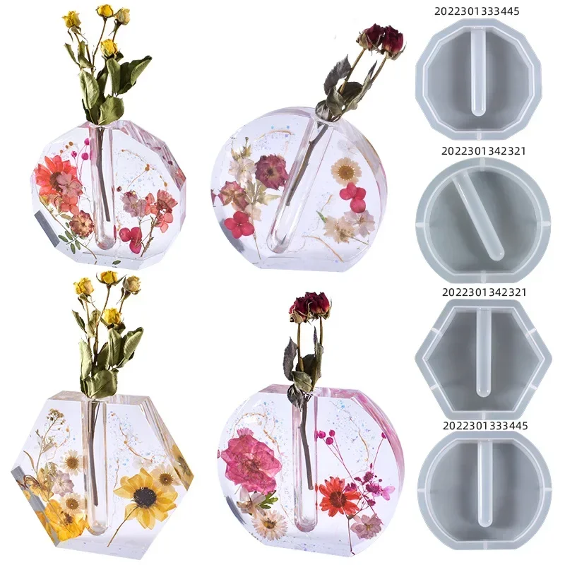 DIY Kristall harz Silikon form unregelmäßige sechseckige Herz Vase Formen Reagenzglas Blumen kultur Wasser Pflanze Gips Zement form Image