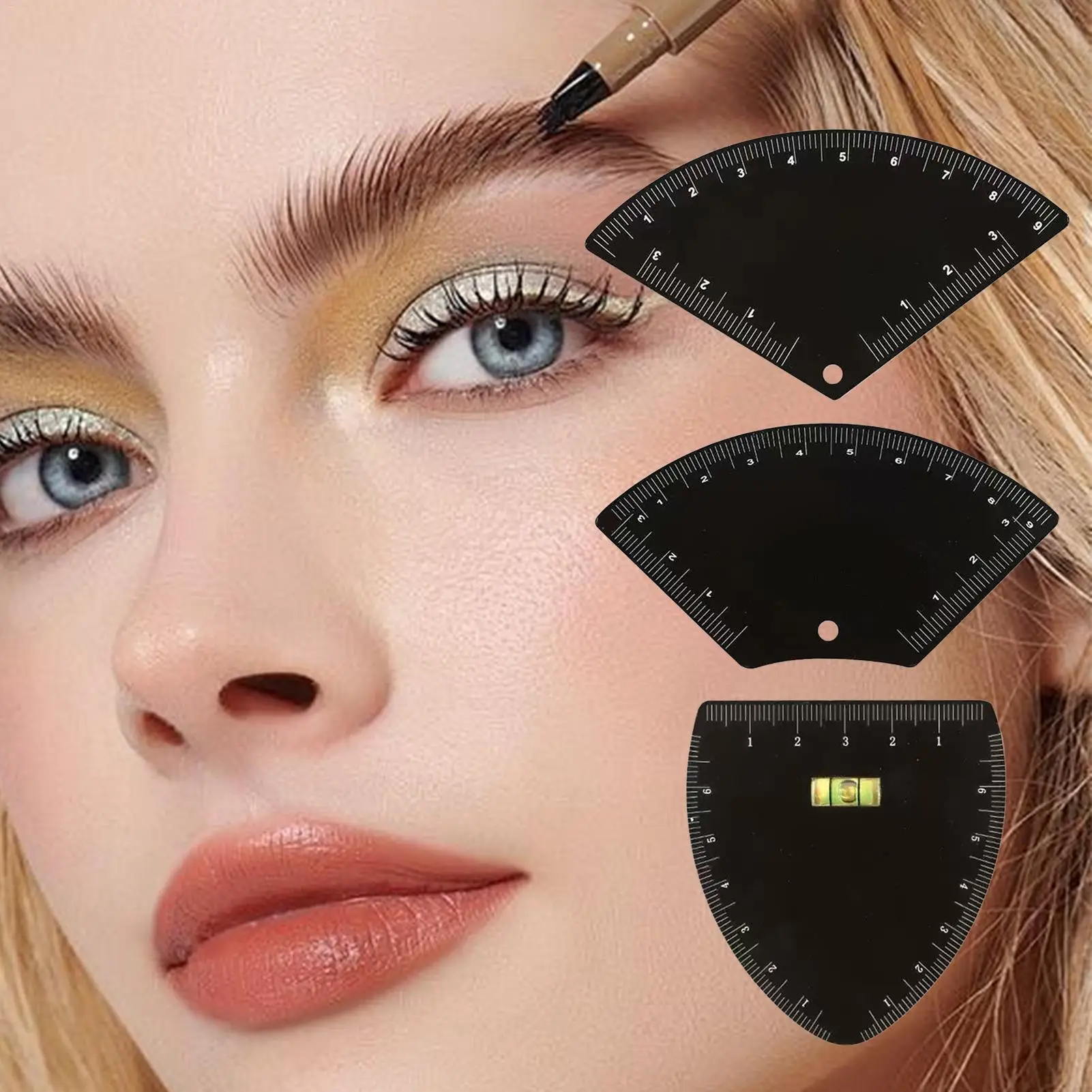 Augenbrauen-Mapping-Werkzeug aus Edelstahl für Damen, schnell zeichnendes Augenbrauen-Lineal und Schablone für professionelle Make-up-Zubehör, für den Heimgebrauch auf Reisen Image