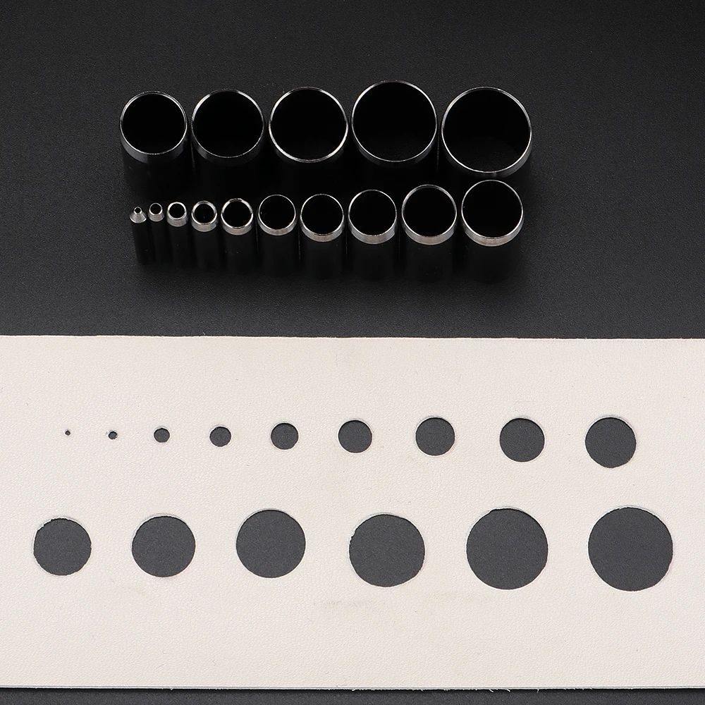 1 Satz 1–15 mm runder runder Lochstanzer, Lochschneidestanzer, runder Hohlstahlbohrer aus DIY-Leder-Schulter- und Uhrenarmbandstanzer Image