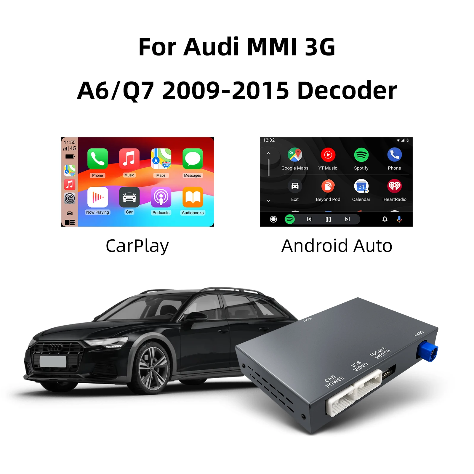 Ezonetronics OEM-Bildschirm-Upgrade-Decoderbox für Audi A6, Q7 2009–2015, 6,5 Zoll/7 Zoll Bildschirm, MMI 3G mit CarPlay und Android Auto Image