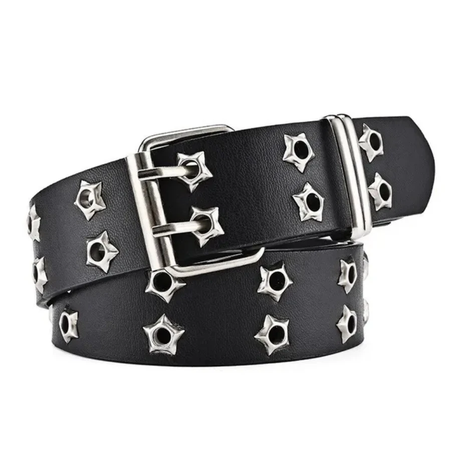 1pc Star Eye Rivet Belt Goth Style Double Pin Buckle Man/woman Fashion Casual Punk Style Pu Leather Waistband for Jeans Y2K Belt