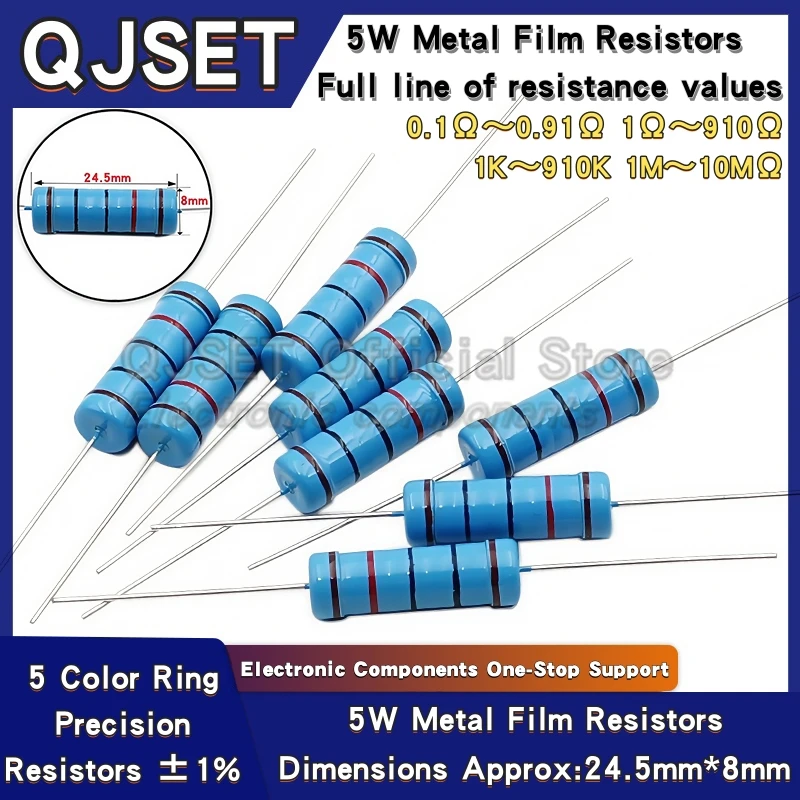 10 Stück 5 W Metallfilm-Farbringwiderstände 1 % 5 W 10R 47 100 200 220 470 510 Ohm 1 K 4,7 K 10 K 47 K 100 K 200 K 220 K 510 K 470 K 10 M Ohm Image
