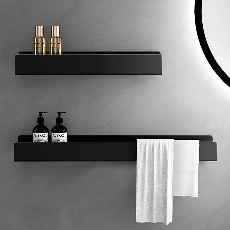 Luxuriöser, minimalistischer schwarzer Badezimmerständer mit Handtuchhalter – integriertes Aufbewahrungsregal für WC-Badezimmer-Waschtisch und Waschbecken mit Spiegelfront