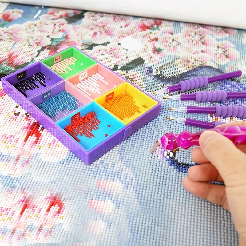 1 satz 6 Grid Palette Diamant Malerei Werkzeug Tablett Kits Große Kapazität Bohrer Platte Moaic Stift Nail art Perlen Platten kreuz Stich Image