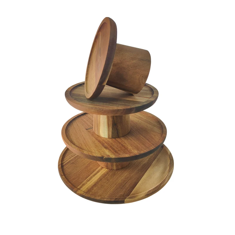1PC Hohe-Fuß Kuchen Platte Akazienholz Dekoration Tee Platte Cupcake Dessert Tisch Display-ständer Nachmittag Tee Obst snack Tablett Image