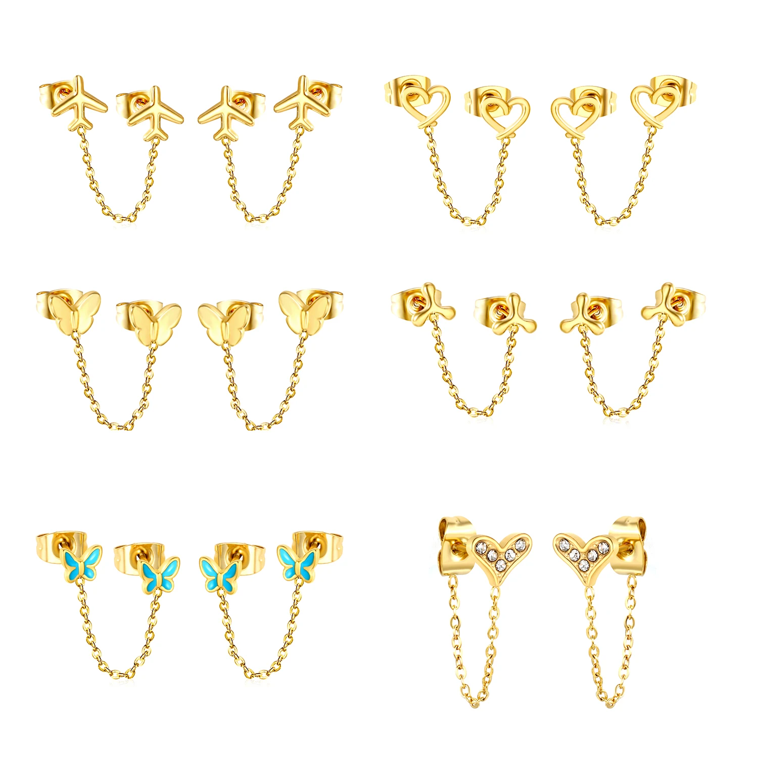 Nischen-Doppelohrringe für Mädchen, modische High-End-Ohrringe mit Anhänger aus Edelstahl, personalisierter Herz-Schmetterling-Schmuck Image
