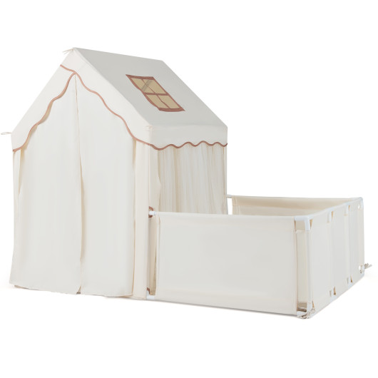 Costway Kids Play Tent with Playpen 2-in-1 Toddler Playhouse with Yard-Beige