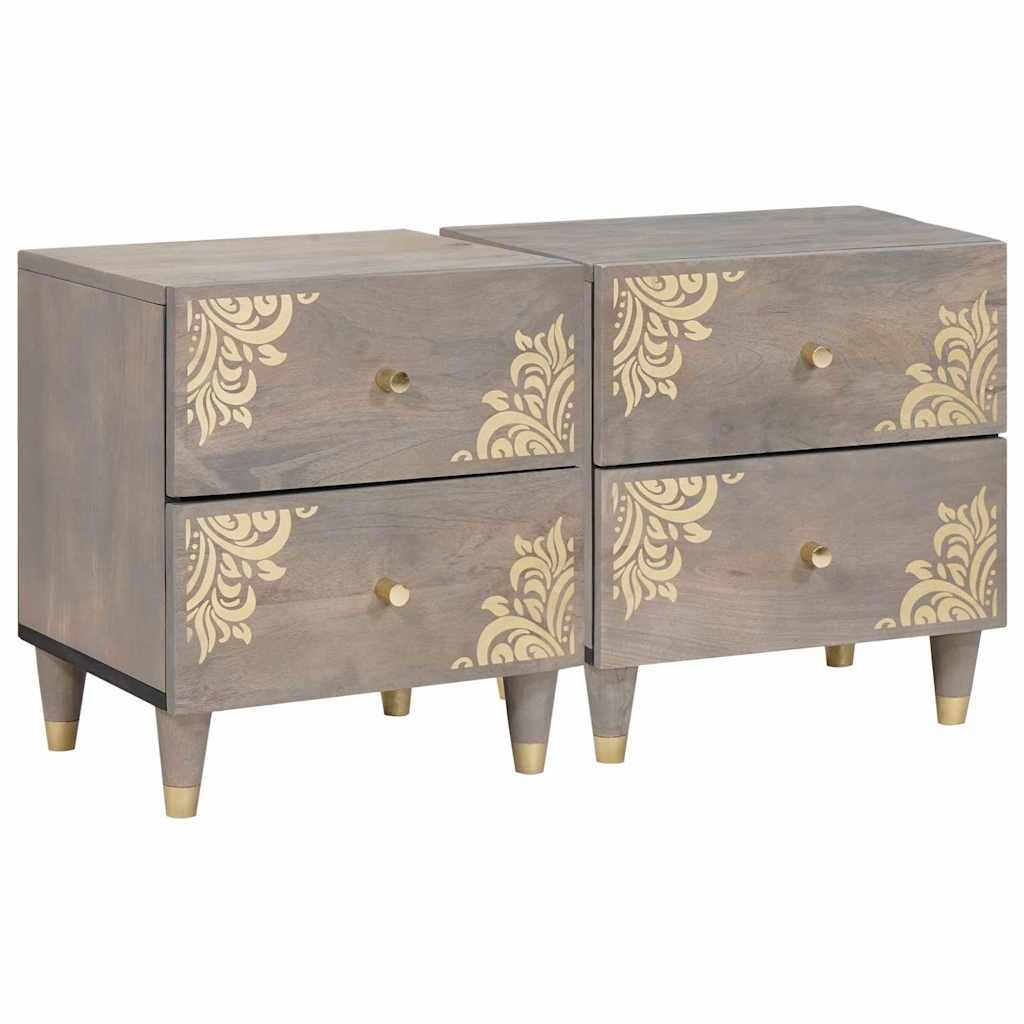 vidaXL Nachttisch 2 pcs Grau 40 x 33 x 46 cm massives Mangoholz Image