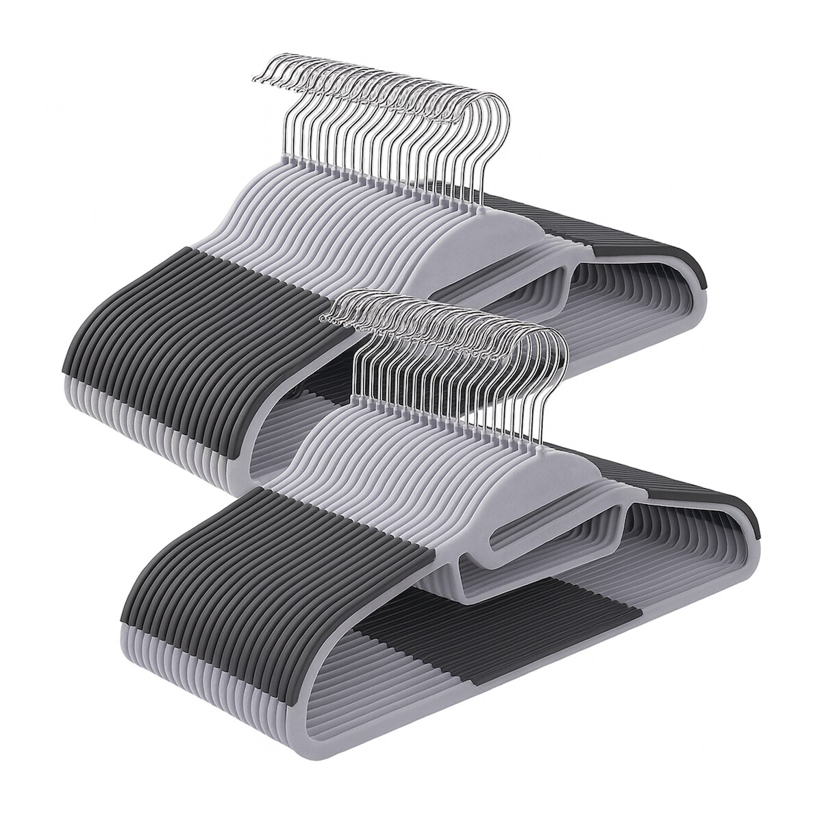 Relaxdays Kleiderbügel, 50er Set, rutschfest gummiert, Steg, Öffnung U-Form, Krawattenhalter, Bügel platzsparend, grau Image