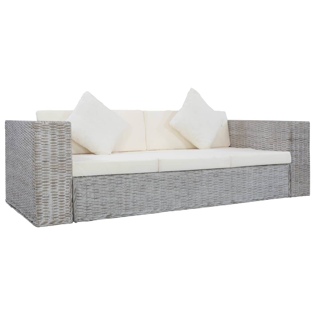 vidaXL 3-Sitzer-Sofa mit Kissen Grau Natürliches Rattan Image