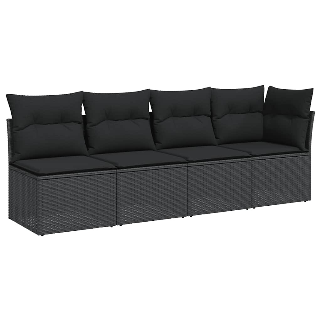 vidaXL Gartensofa mit Kissen 4-Sitzer Schwarz Poly Rattan Image