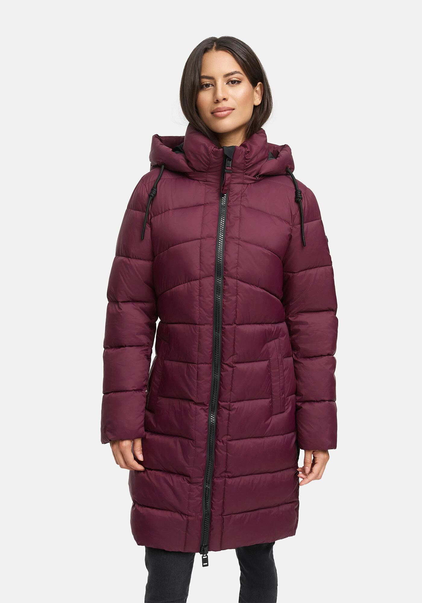 Winterjacke MARIKOO "Kaltnäschen", Damen, Gr. XL, wine, Obermaterial: 100% Polyester; Futter: 100% Polyester; Wattierung: 100% Polyester; Ärmelfutter: 100% Polyester, Jacken, mit abnehmbarer Kapuze und hochschließendem Kragen Image