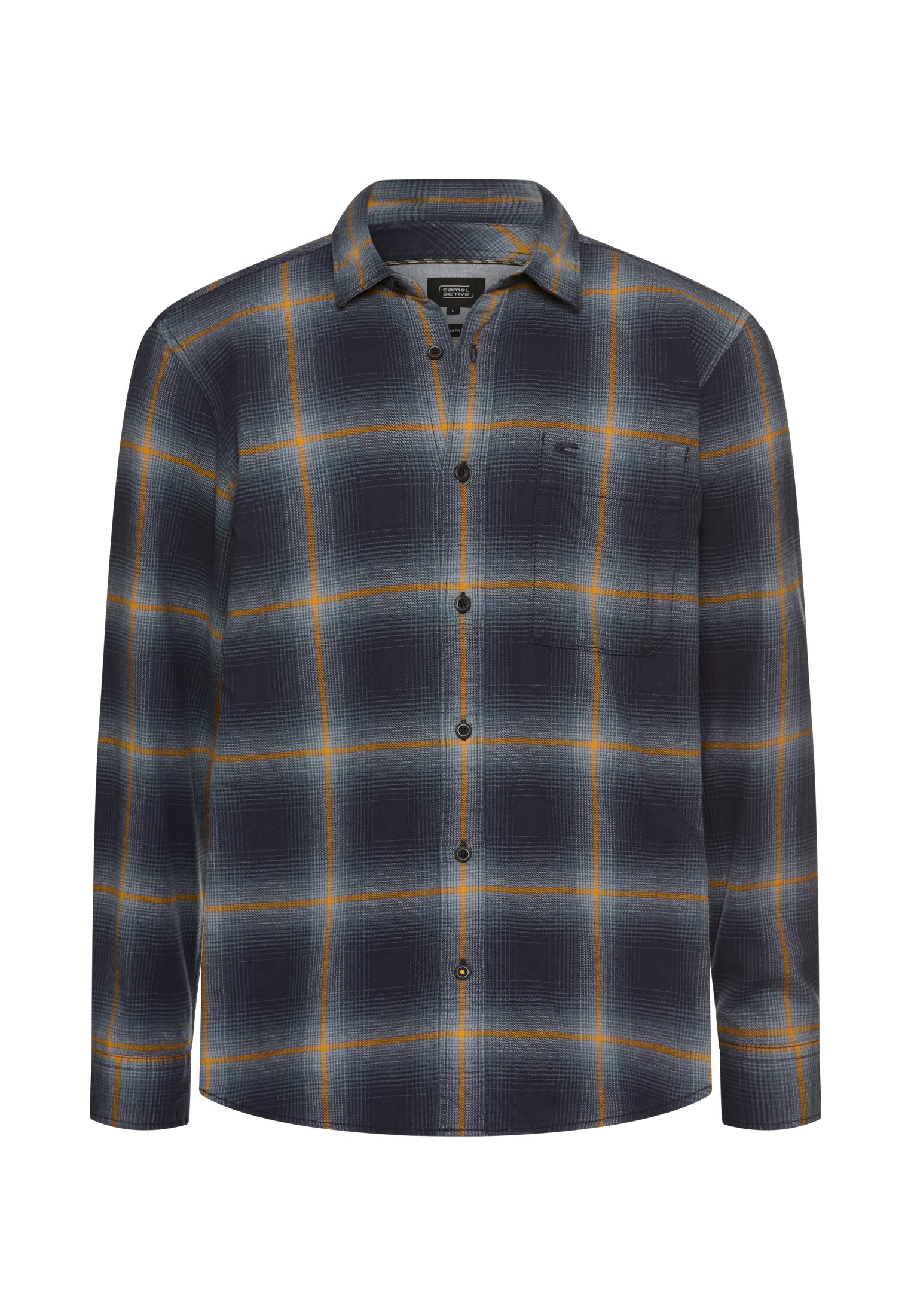 Langarmhemd CAMEL ACTIVE, Herren, Gr. M, N-Gr, schwarz navy, Web, Obermaterial: 98% Baumwolle, 2% Elasthan, kariert, regular fit taillenbedeckt, Manschette, Hemden, mit Logo Stickerei Image
