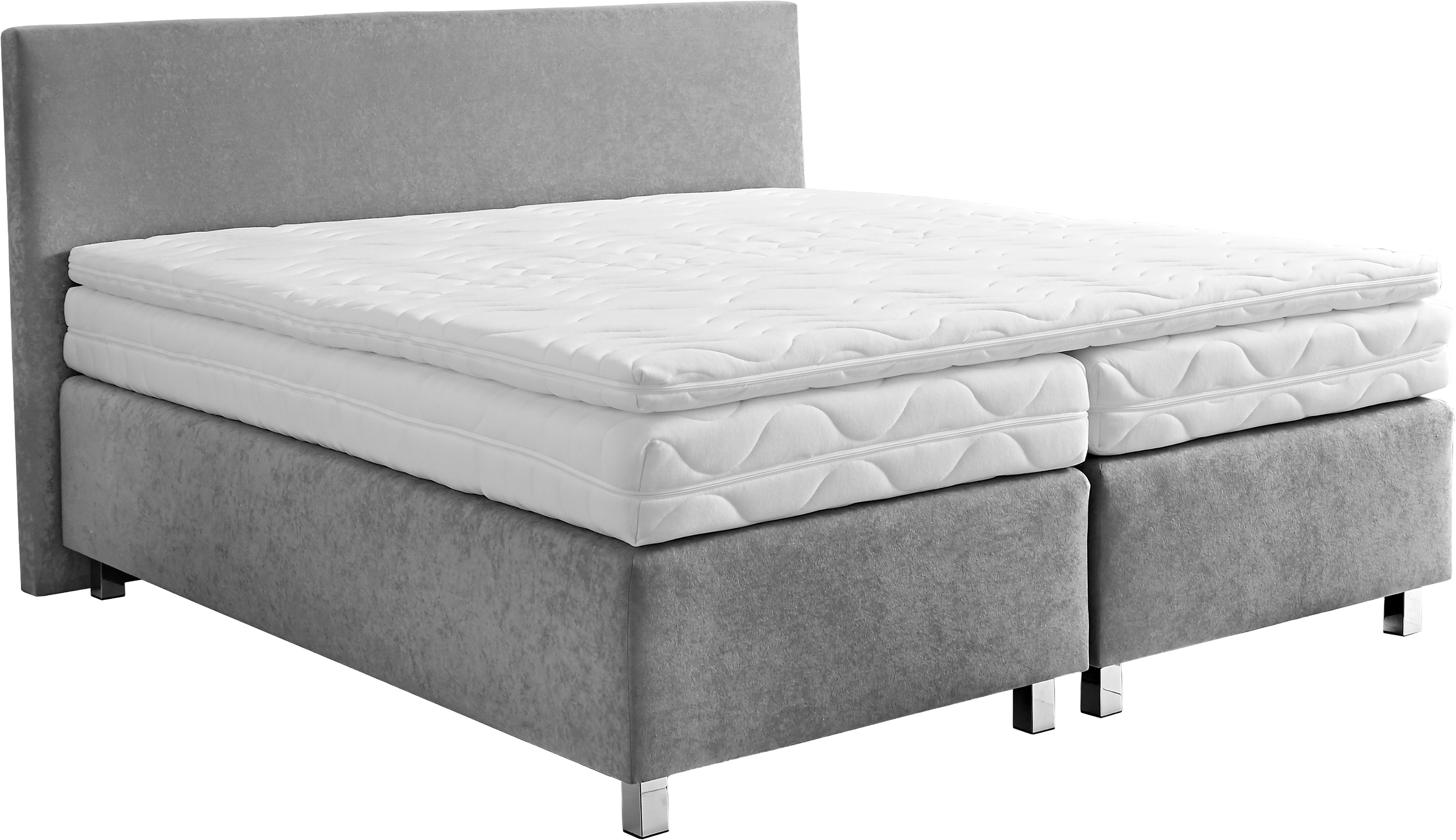 Boxspringbett, grau, B:215cm L:210cm, WESTFALIA SCHLAFKOMFORT, Komplettbetten, Verchromte Metallfüße, die die Kopfteilform aufgreifen Image