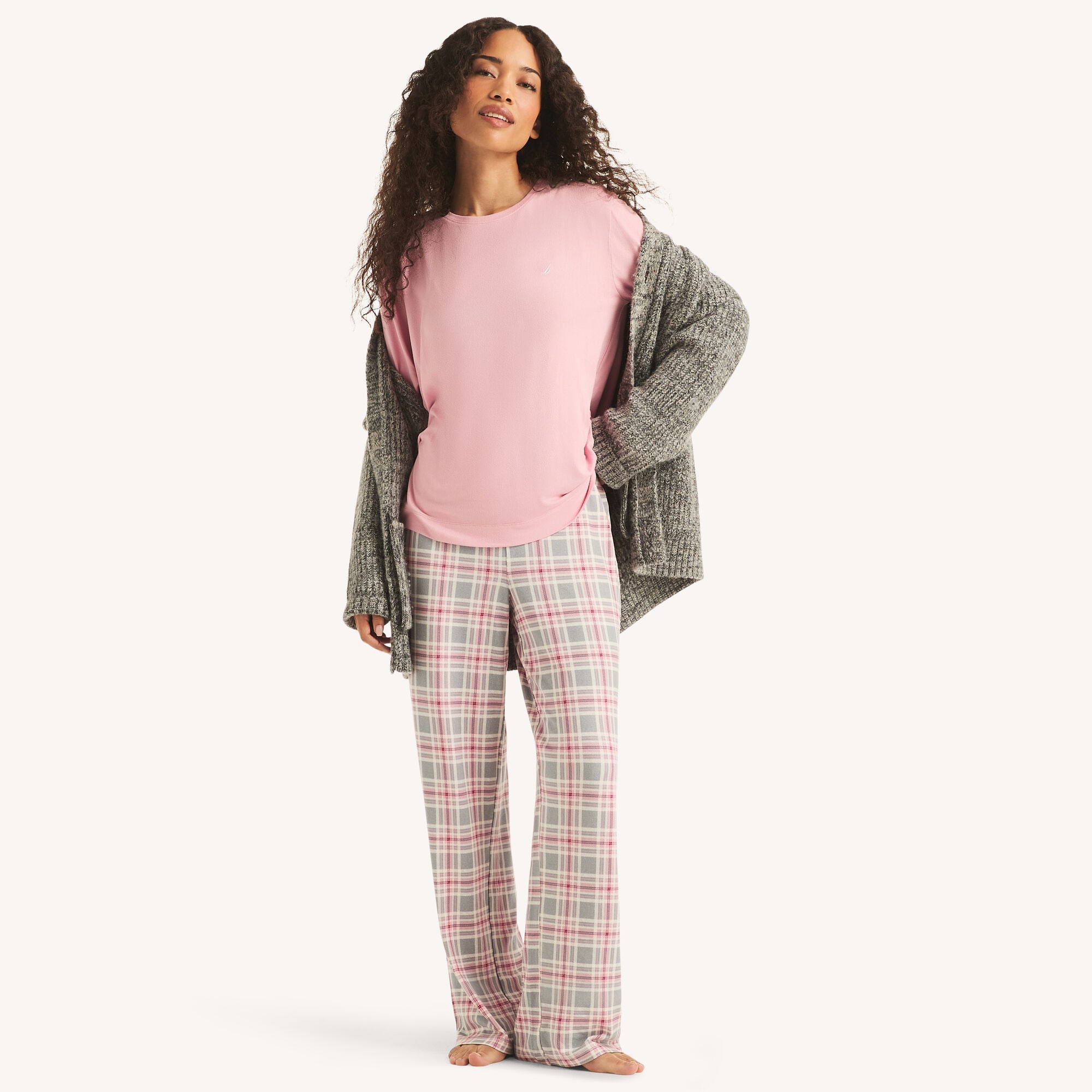 Nautica Women's Plaid Pajama Pant Set 060 (Grey Heather), L