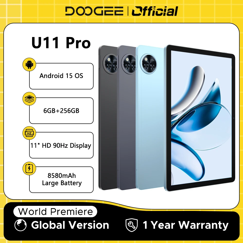 Globale Version DOOGEE U11 Pro Android 15 Tablet 30 GB (6 + 24) 256 GB 11 Zoll HD 90 Hz Display 8580 mAh Akku Unisoc T7200 Octa-Core Image