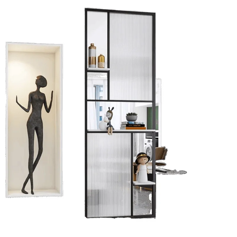 Leichte, luxuriöse Trennwand, Wohnzimmer, Eingang aus gehärtetem Glas, dekorativer Waschtisch aus Edelstahl, Schmiedeeisen