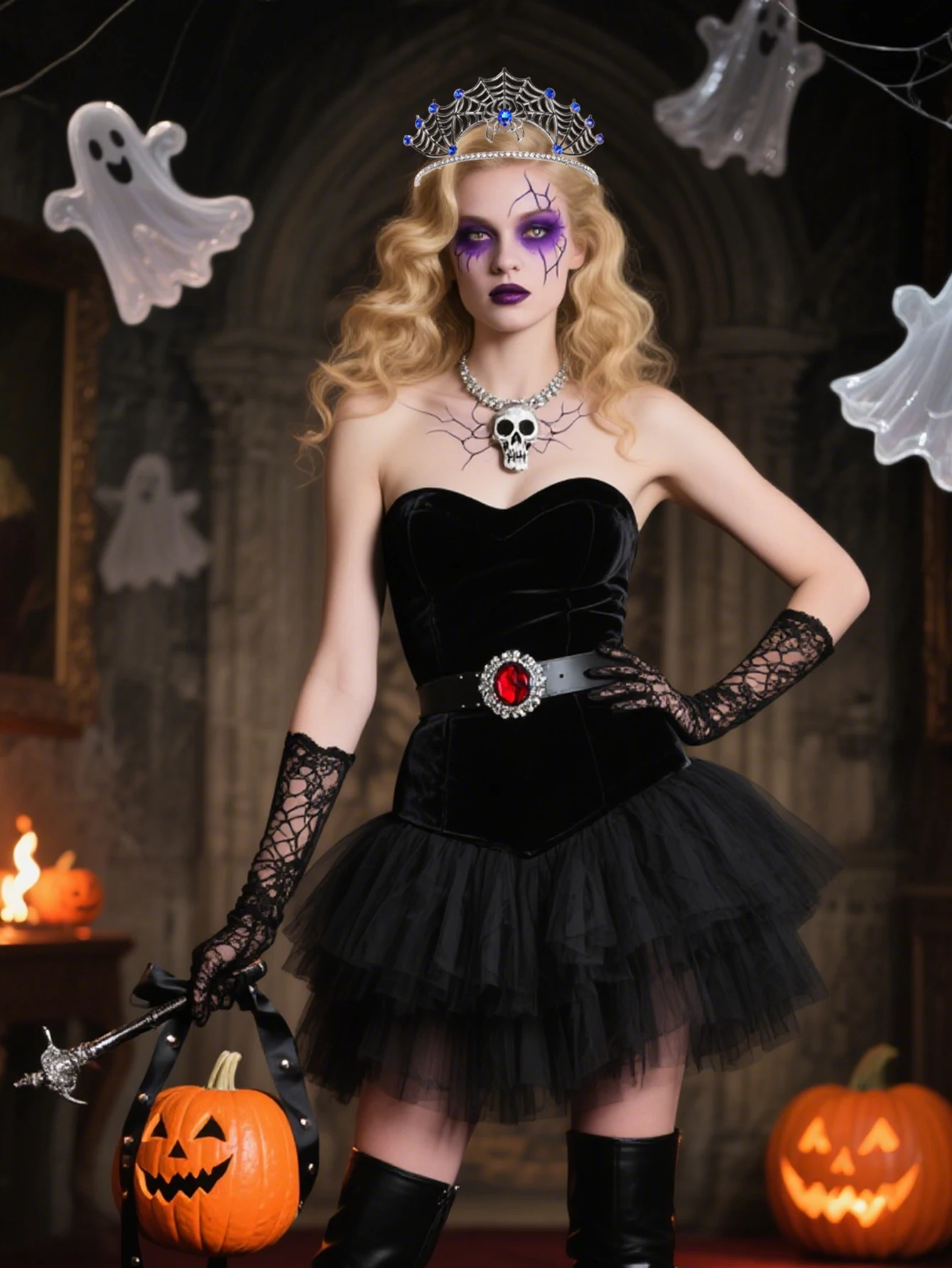 1-teiliges modisches und beliebtes Halloween-Kopfbedeckungszubehör mit dunklem Design, Gothic-Halloween-Wasser-Diamantkrone und Kopfbedeckung in Europa und Image