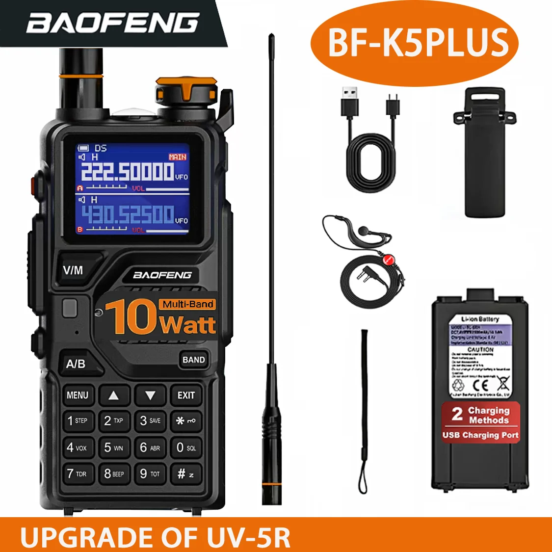 Baofeng Walkie Talkie K5Plus Handheld Triband Autoradio 10W 999CH 2500mAh FM Wireless Copy Frequency Long Range Two Way Radio Image
