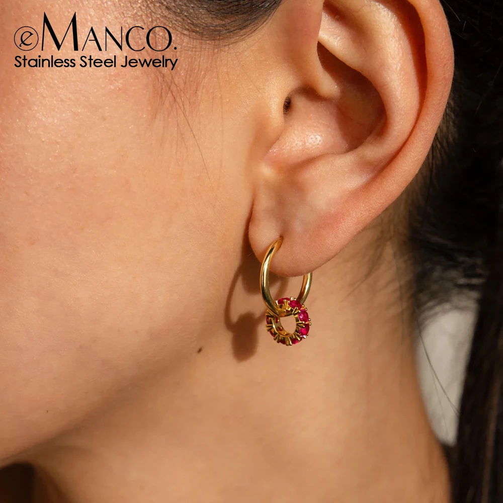 eManco goldfarbene Edelstahl-Strass-Ohrringe, minimalistischer Stil, ideal für den täglichen Pendelverkehr und schicke Büroschmuck Image