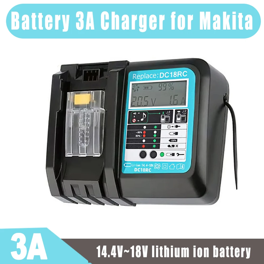 DC18RC 3A Schnellladung mit Lüfter Li-Ionen-Akku-Ladegerät für Makita 14,4 V 18 V BL1860B, BL1850B, BL1840, BL1830, BL1820, BL1415, BL1440 Image