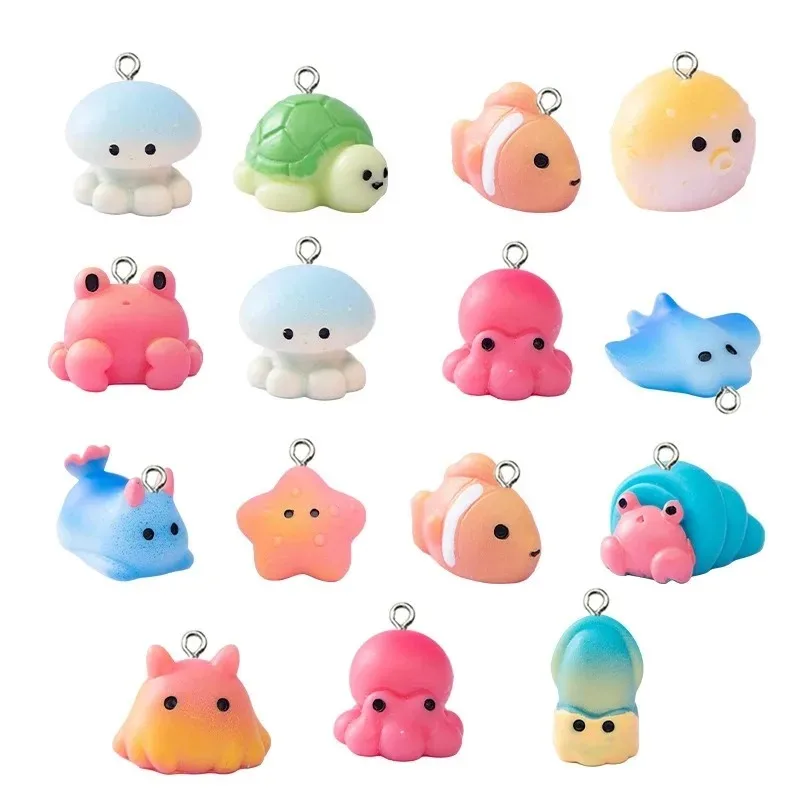10 Stück Kawaii Meerestier Charms Harz Meeresschildkröte Krabbe Tintenfisch Qualle Anhänger für Schmuckherstellung DIY Ohrring Schlüsselanhänger Erkenntnisse Image