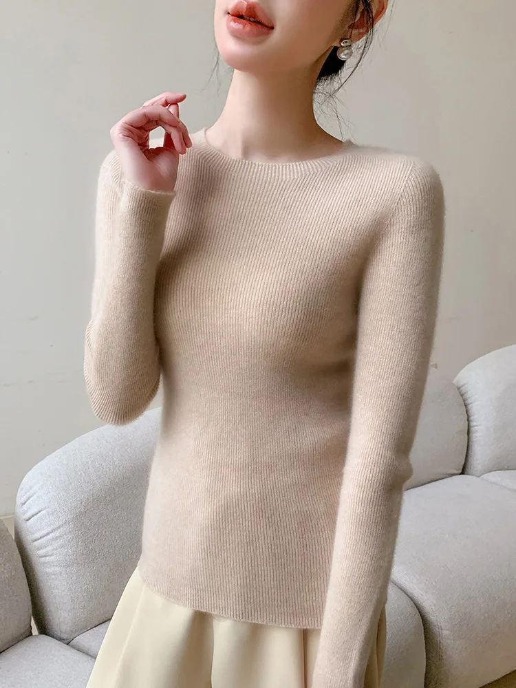 Basics 100% Merino Spinning Wool Women Sweater Autumn Winter Slim Knitted Pullover Soft Jumper Long Sleeve Cashmere Clothes Tops