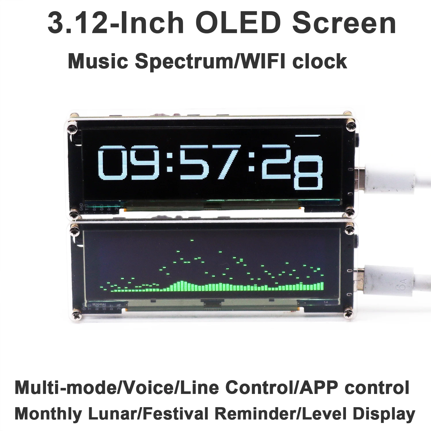 3,12 Zoll OLED-Bildschirm Audio Musik Spektrum WiFi Uhr, Level Display VU Meter mit Fernbedienung APP Steuerung für DC 5V-12V Auto Verstärker Image