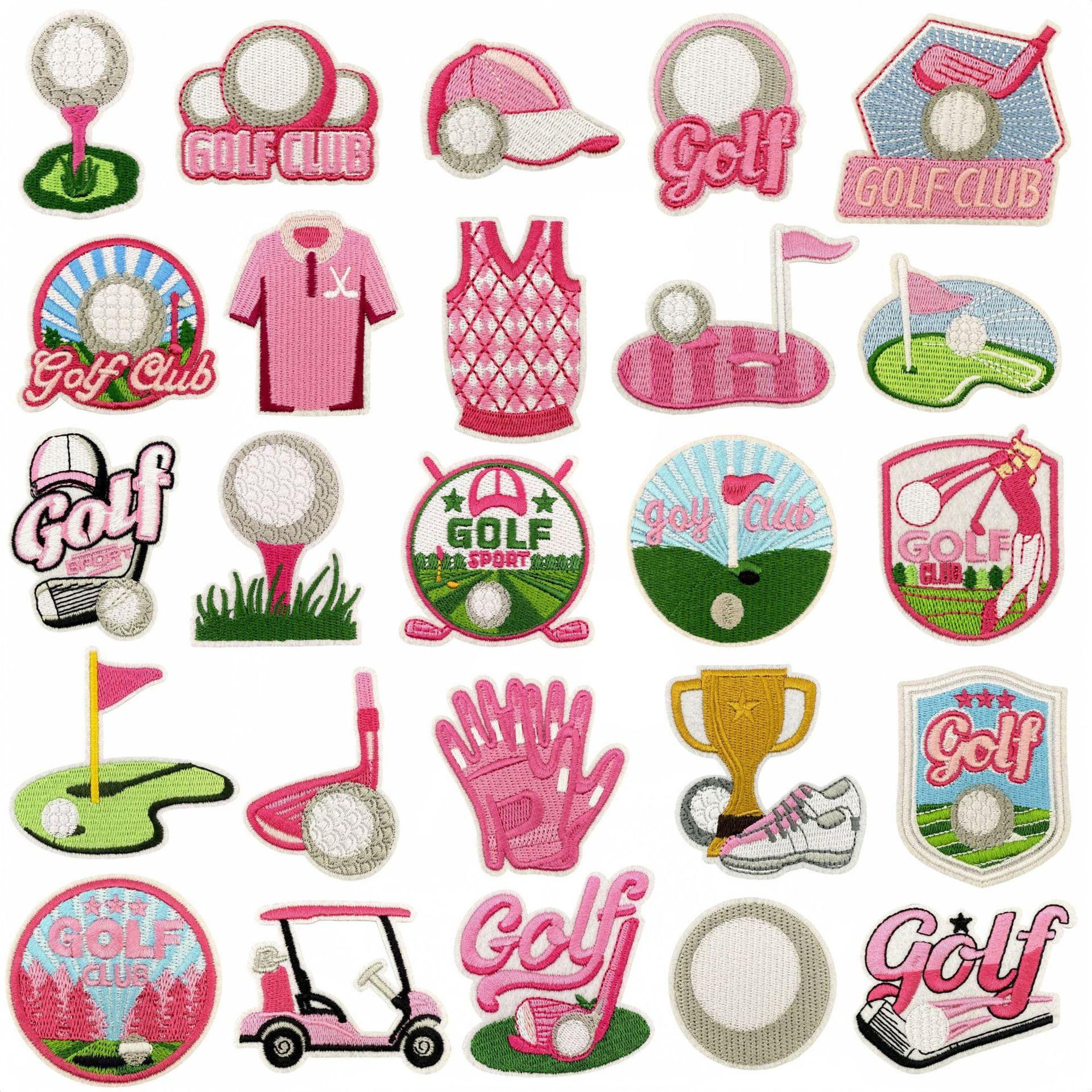 Toppa da golf, toppe sportive, toppe per club di golf, toppa ricamata rosa a tema golf, toppa termoadesiva