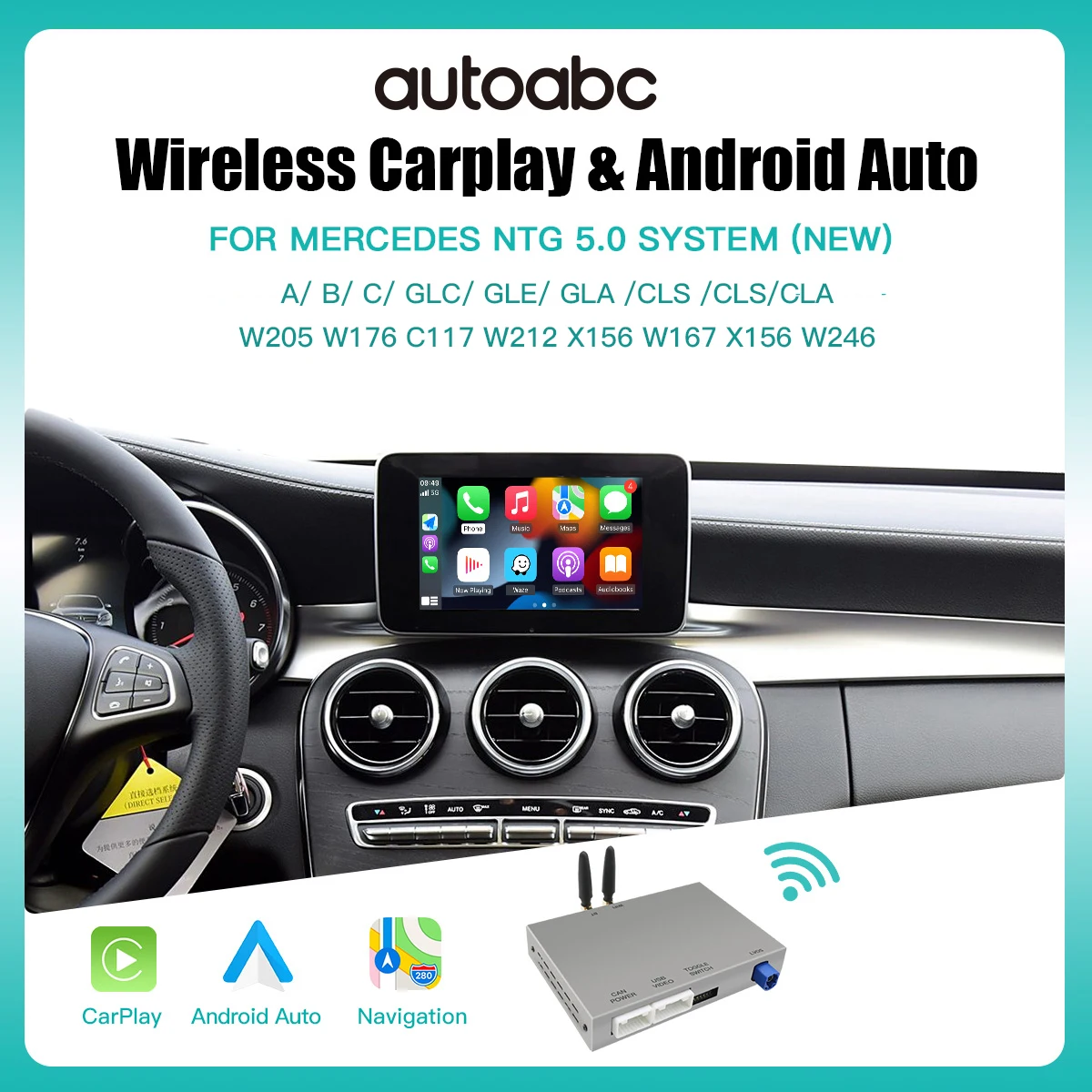 Drahtlose CarPlay Android Auto Für Mercedes-Benz A B C E Klasse GLA CLA GLC W205 W176 C117 W246 W167 mit NTG5.0 Airplay Spiegel Image