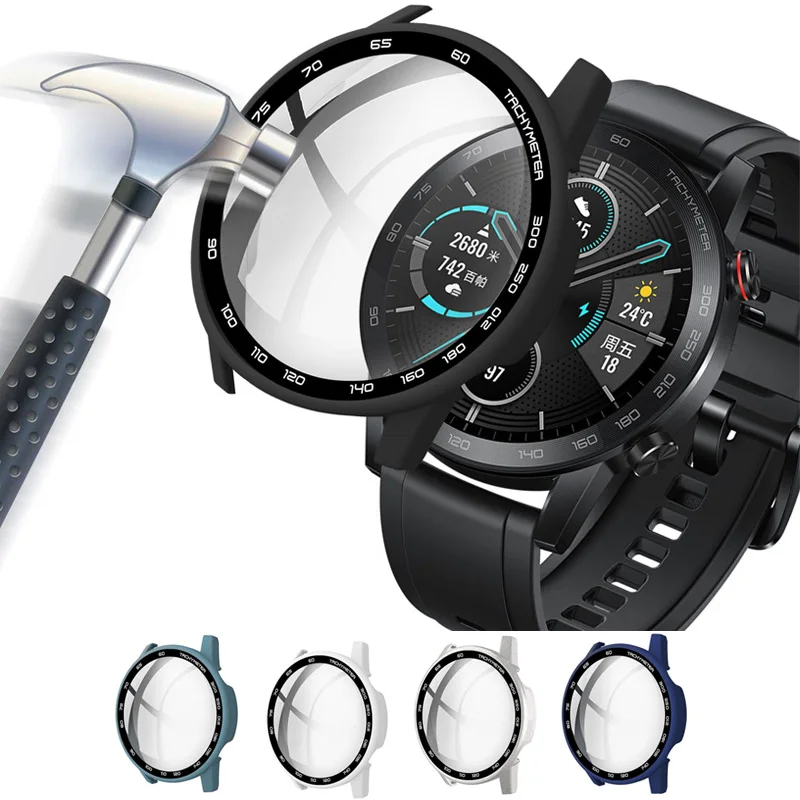 Harte Kante Glas Screen Protector Fall Shell Rahmen Für Huawei Honor Magie Uhr 2 46 MM Magic2 Schutzhülle Stoßstange abdeckung Zubehör Image