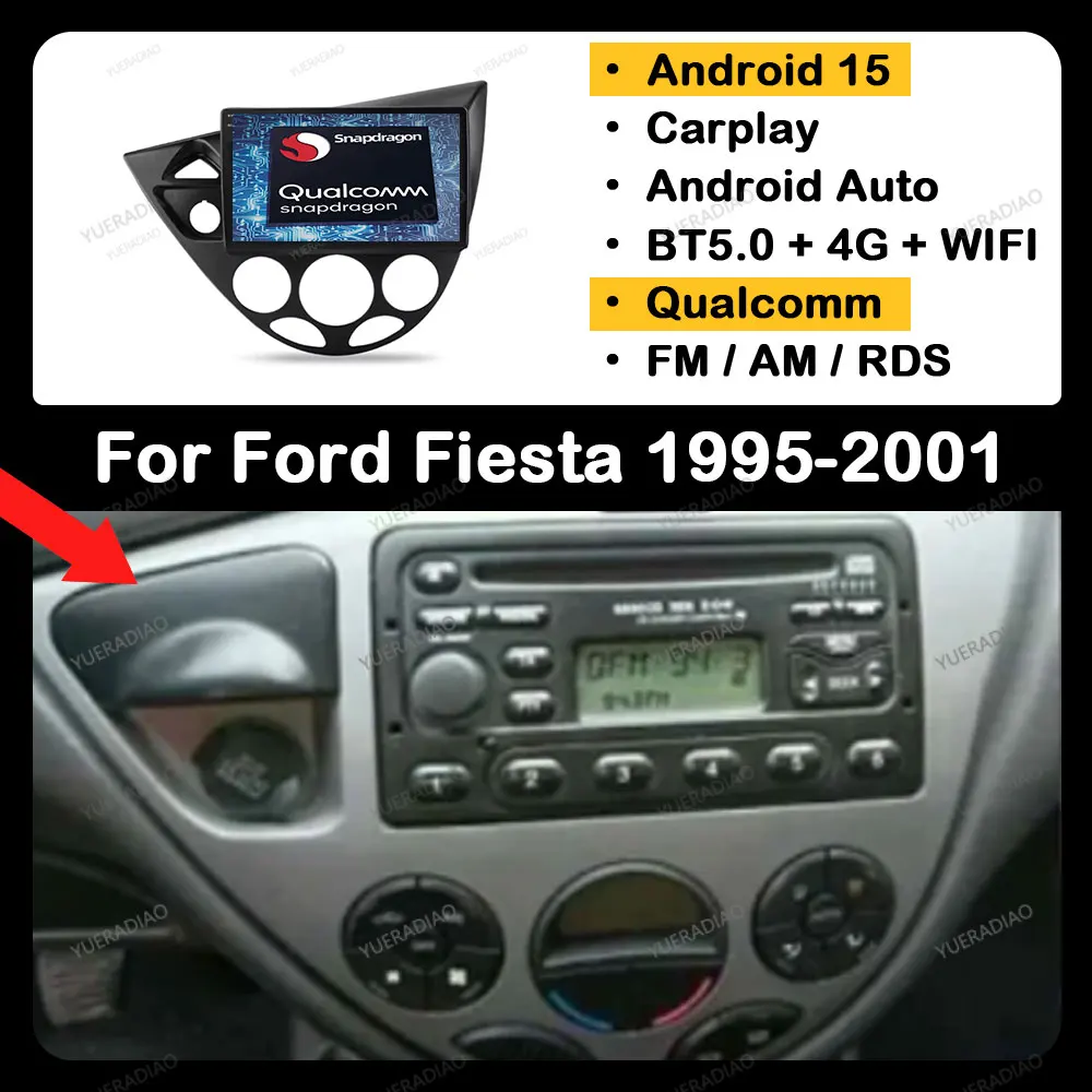 Android 15 Autoradio Für Ford Fiesta 1995-2001 Fokus MK1 1998-2004 GPS NAVI 4G WIFI Multimedia video Player 2DIN Kopf Einheit Image