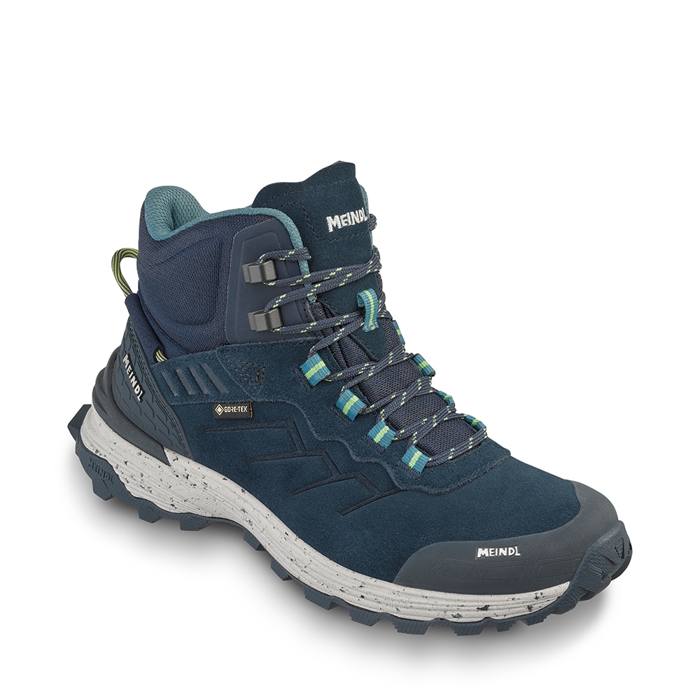 Wanderschuh MEINDL "Meindl Dallas Lady Mid GORE-TEX marine/lemon", Damen, Gr. 36, schwarz, Mesh, Veloursleder, unifarben, Schuhe Wanderschuh, GORE-TEX – Winddicht, wasserdicht und atmungsaktiv