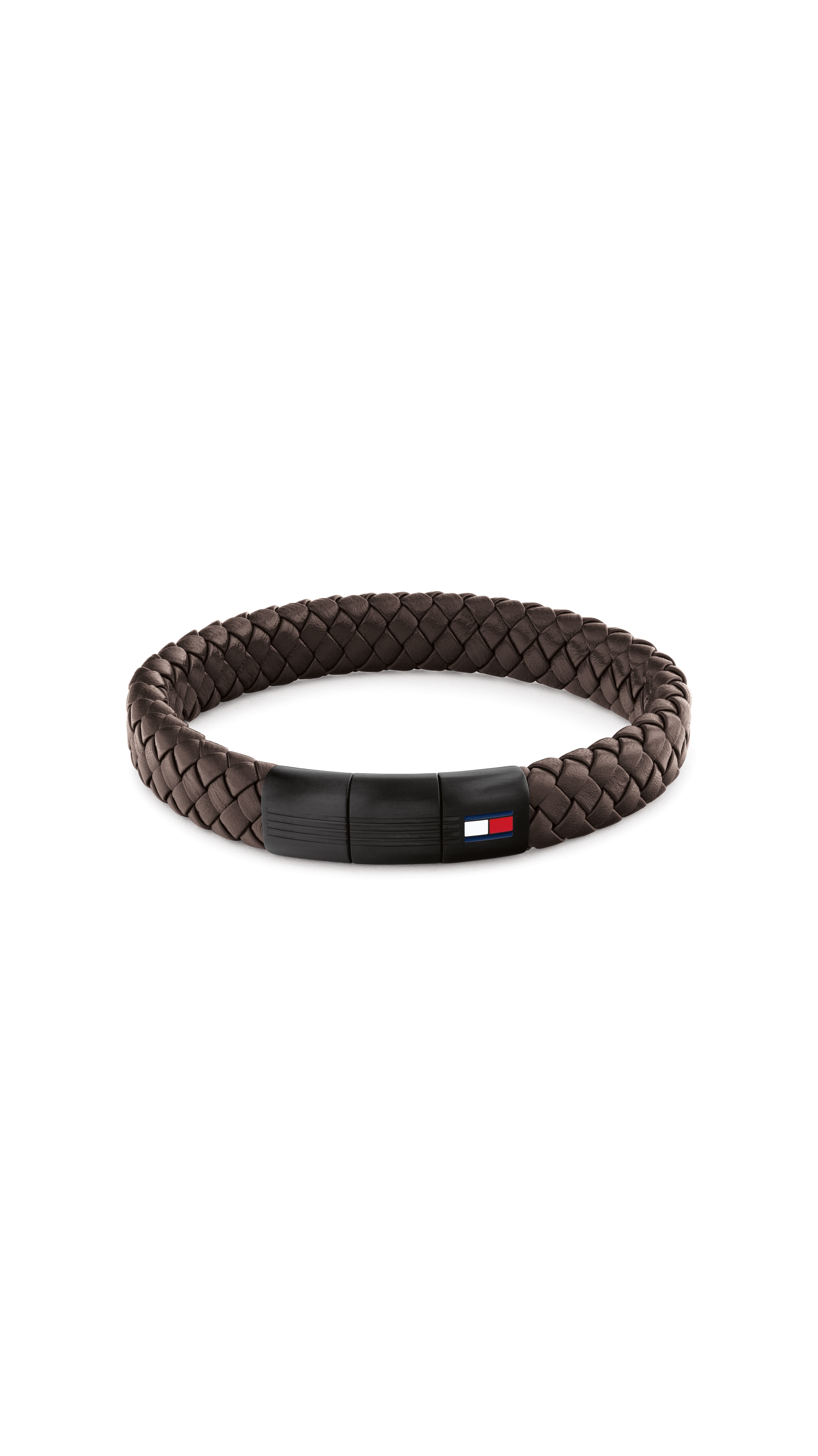 Lederarmband TOMMY HILFIGER "ROUND BRAIDED BRACELET", schwarz, blau, weiß, rot, braun, Armbänder, Damen, 19cm, Edelstahl Leder, Edelstahl, Leder Image