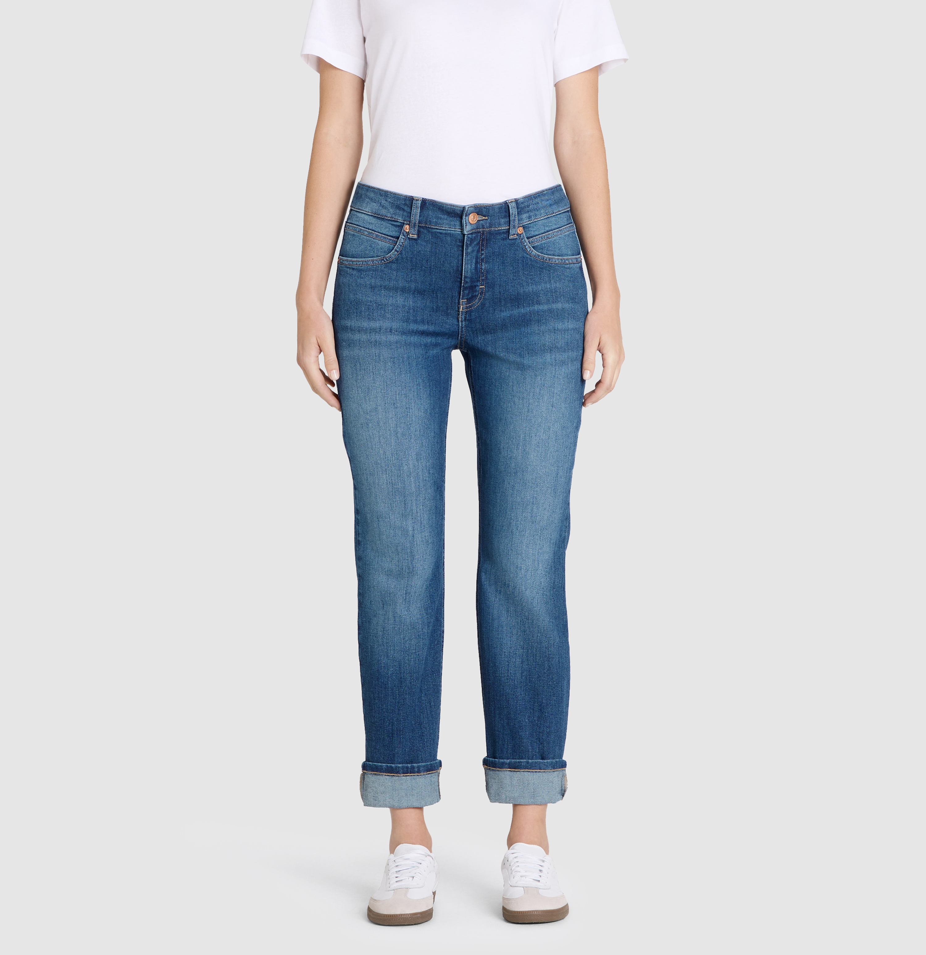 Straight-Jeans MAC "SUE relax", Damen, Gr. 46, Länge 27, blau (indigo blau washed), Web, Obermaterial: 95% Baumwolle, 4% Polyester, 1% Elasthan, straight fit, Jeans, im Four-Pocket Style Image