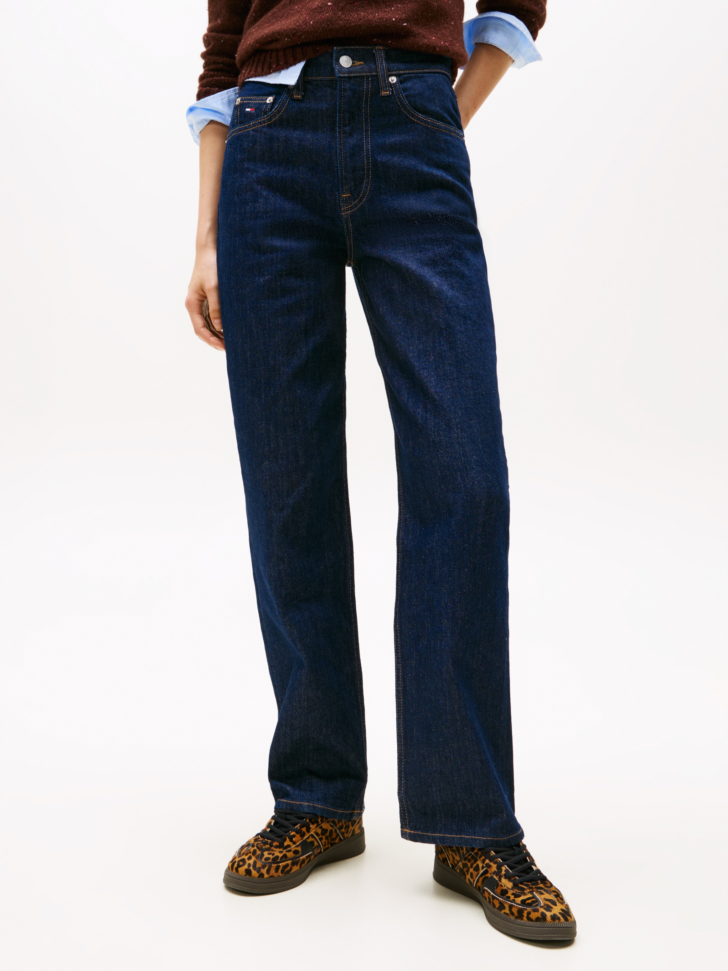 Straight-Jeans TOMMY JEANS "LAYLA HR SLIM STR", Damen, Gr. 30, Länge 30, blau (denim schwarz), Denim/Jeans, Obermaterial: 99% Baumwolle, 1% Elasthan, unifarben, slim fit knöchellang, Jeans, in Knöchellänge Image