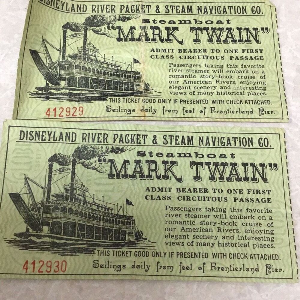 Disney Art | Disney Land 1955 Opening Year Mark Twain Steamboat Tickets 2 Each | Color: Black/Green | Size: Osau