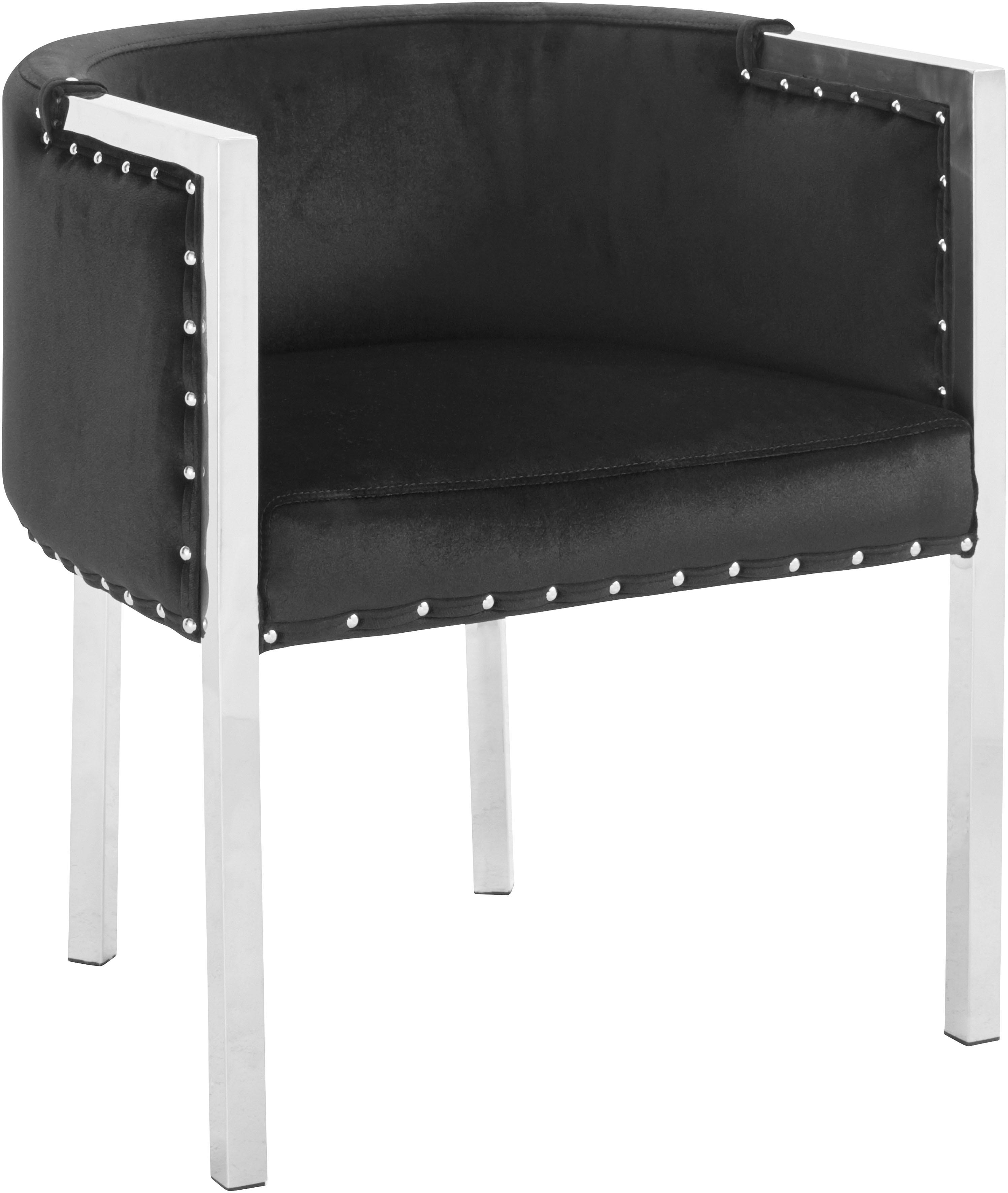 Stuhl LEONIQUE "Aspen", schwarz (schwarz, chrom), B:64cm H:71cm T:55cm, Stühle, Polsterstuhl Esszimmerstuhl 4-Fuß-Stuhl, Stuhl "Aspen", Polsterstuhl, Ziernägel, verchromte Füße, 64x55x71