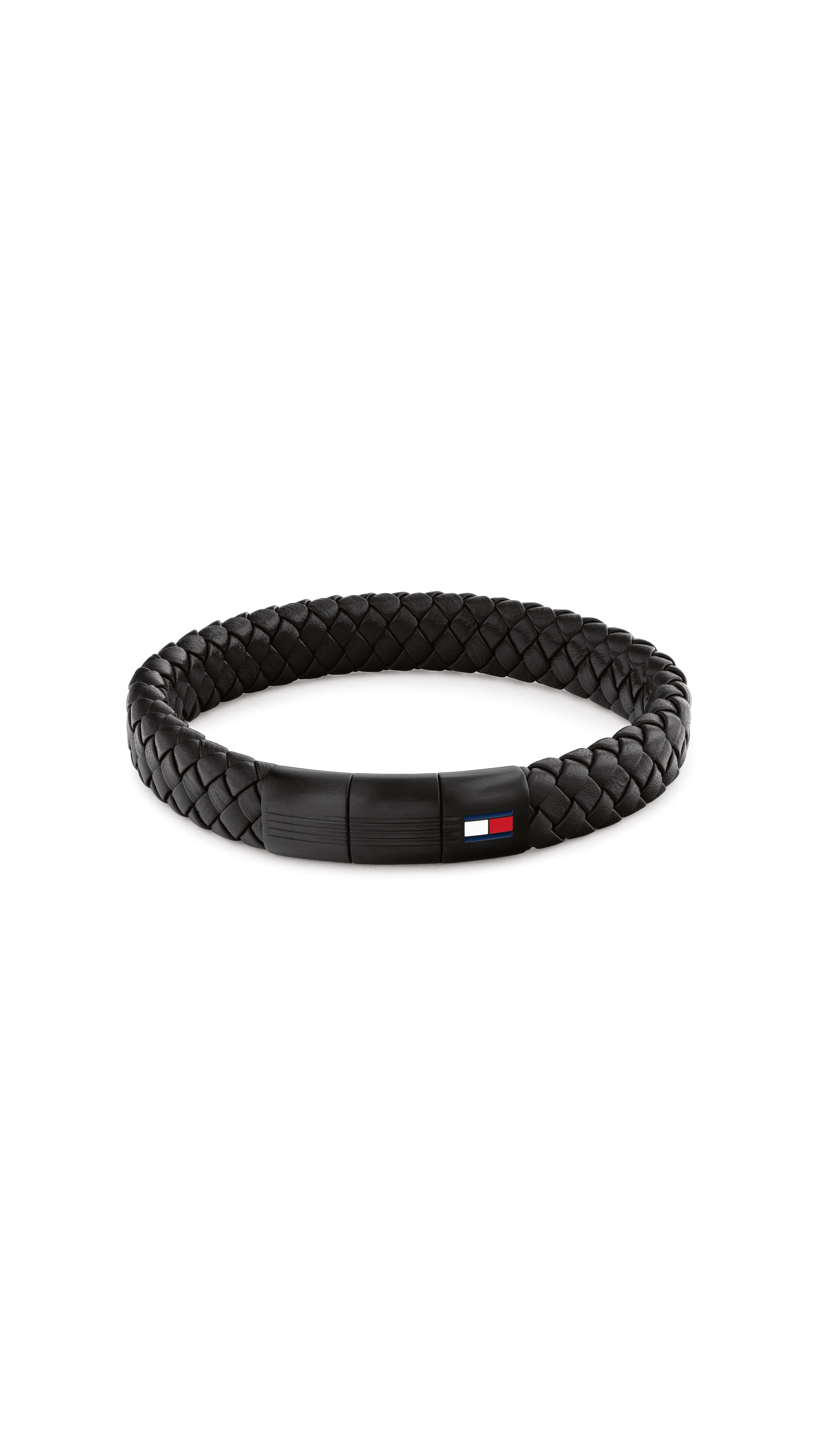 Lederarmband TOMMY HILFIGER "ROUND BRAIDED BRACELET", schwarz, blau, weiß, rot, Armbänder, Damen, 19cm, Edelstahl Leder, Edelstahl, Leder Image