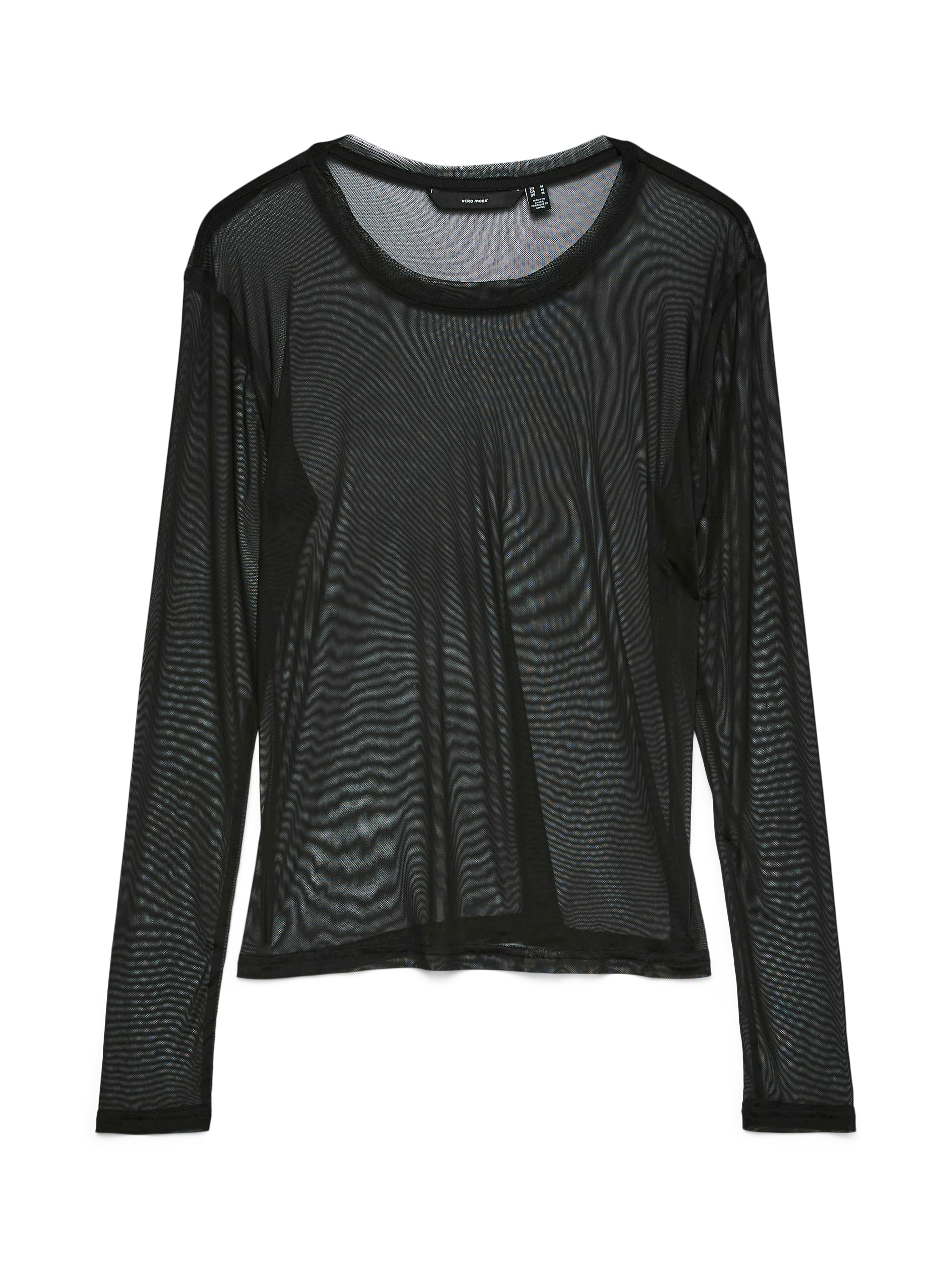 Langarmshirt VERO MODA "VMLOVA LS MESH TOP JRS NOOS", Damen, Gr. XS, schwarz, Jersey, Obermaterial: 90% Polyester, 10% Elasthan, leicht transparent, unifarben, slim fit normal, Rundhals, Shirts Image