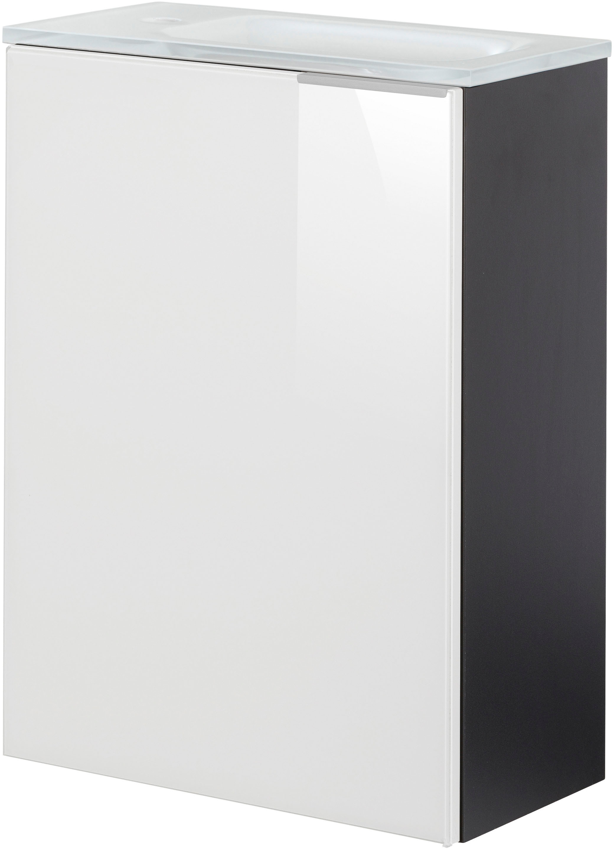 Waschtisch FACKELMANN "SBC", schwarz-weiß (weiß, anthrazit, anthrazit matt), B:45cm H:61,5cm T:25cm, Glas, Holzwerkstoff, Waschtische, bestehend aus Becken, Beleuchtung und Unterbau, Breite ca. 45 cm Image