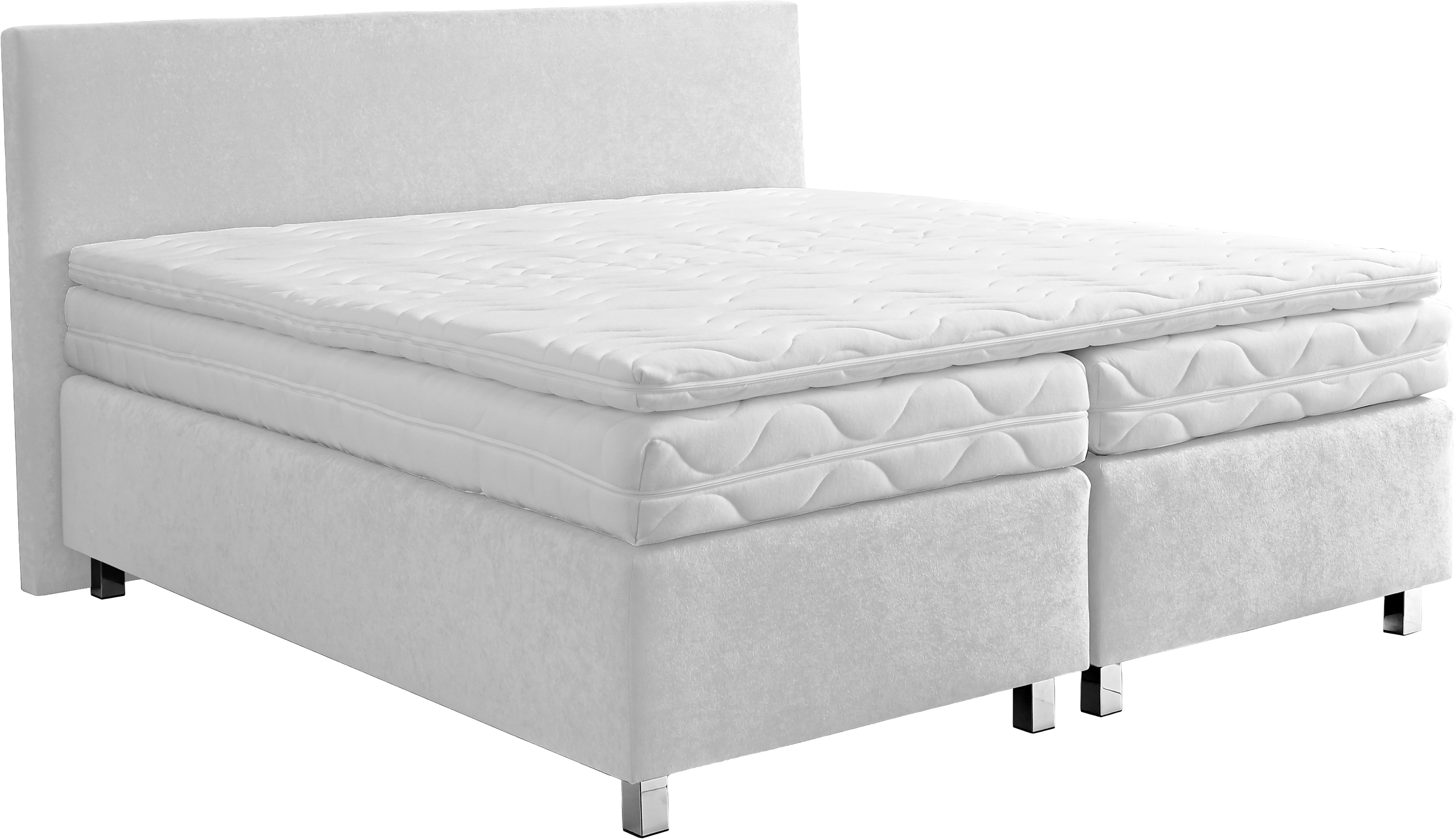 Boxspringbett, weiß, B:195cm L:210cm, WESTFALIA SCHLAFKOMFORT, Komplettbetten, Verchromte Metallfüße, die die Kopfteilform aufgreifen Image