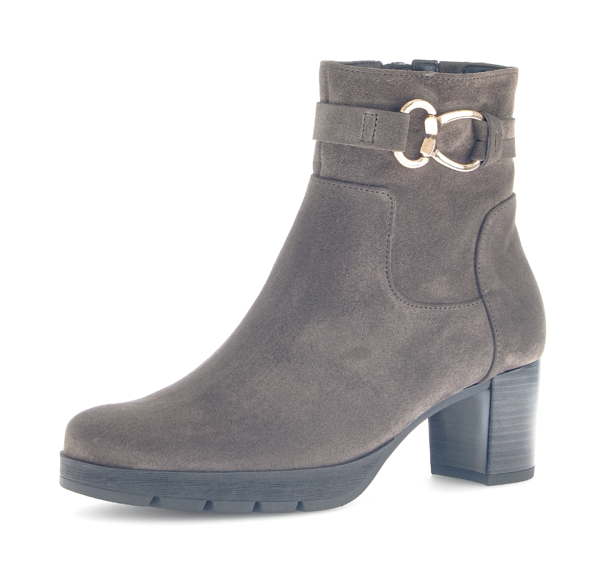 Stiefelette GABOR "St. Tropez", Damen, Gr. 38, taupe, Veloursleder, unifarben, Schuhe Stiefelette, Blockabsatz, Businessstiefelette mit Schmuckelement