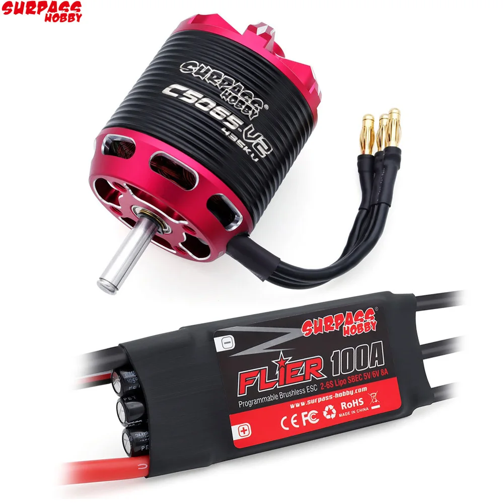 Surpass Hobby C5065 C5045 C5055 V2 Brushless Outrunner Motor 2-6S w/ 60A 80A 100A Brushless ESC For RC Plane Aircraft Model