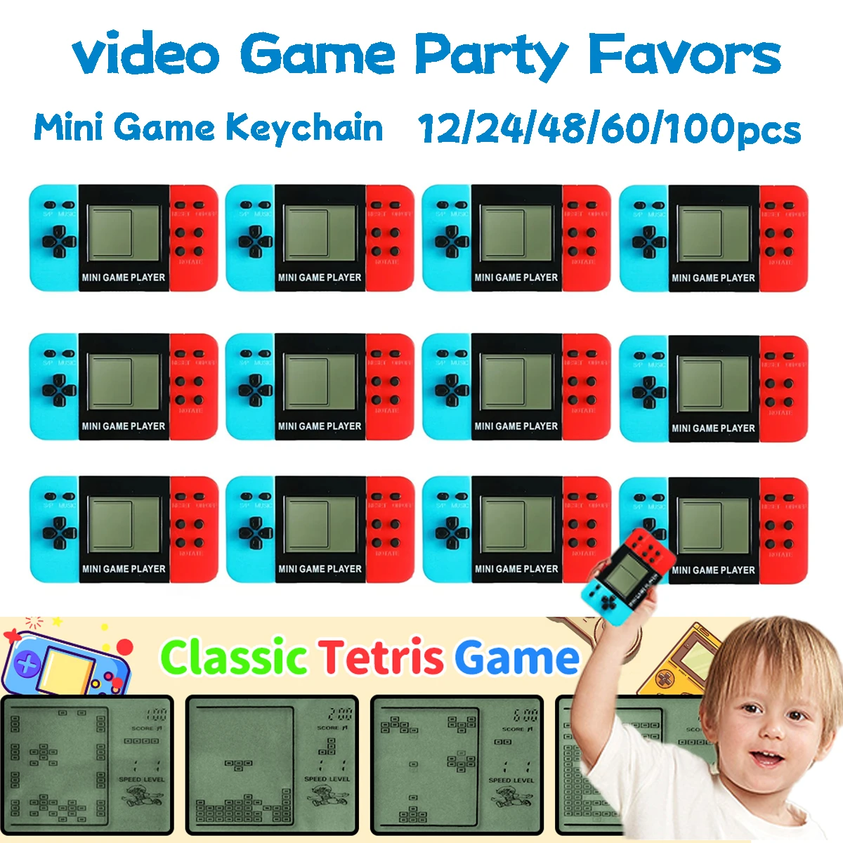 12-100pcs Mini Handheld Game Console Keychain Video Game Party Favors For Kids Birthday Christmas Gifts School Classroom Prizes