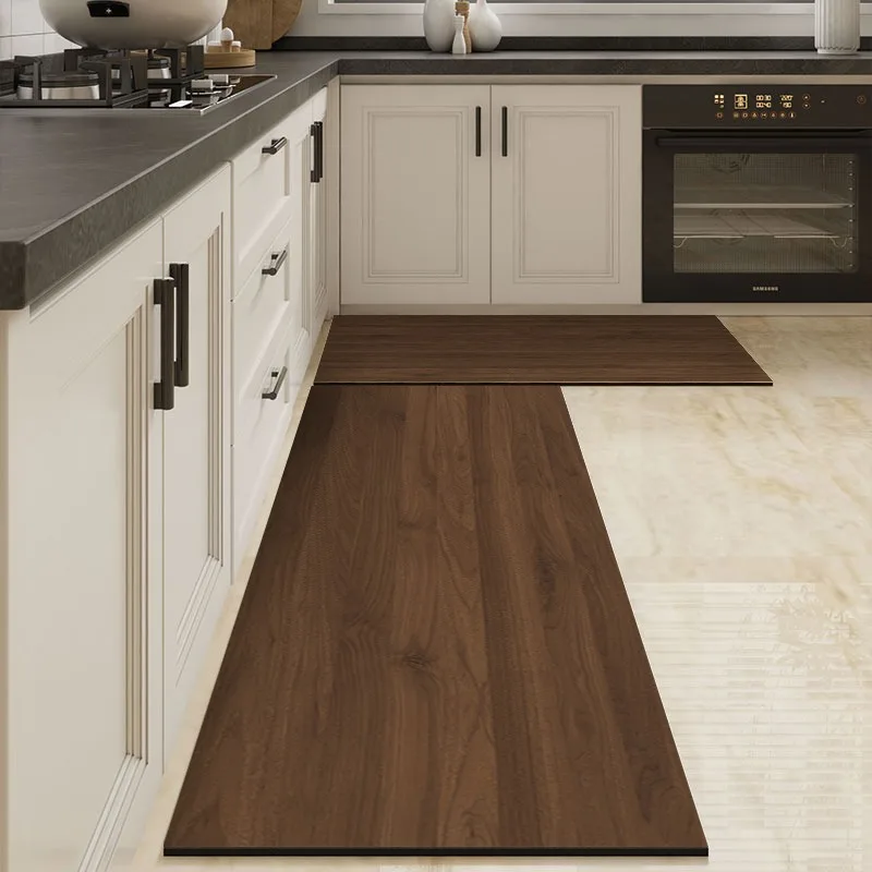 Carpet for Kitchen Waterproof Floor Mat Brown Imitation Wood Grain Carpets Pvc Leather Foot Mats Long Rug Home Decoration Rugs